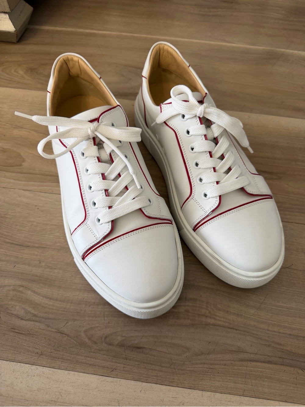 Christian Louboutin White Leather Sneakers with Red Piping